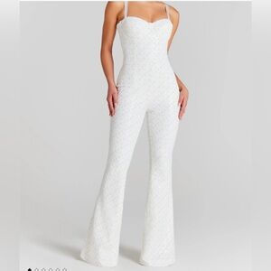 NADINE MERABI Hailey White Flared Jumpsuit with Sweetheart Neckline summer